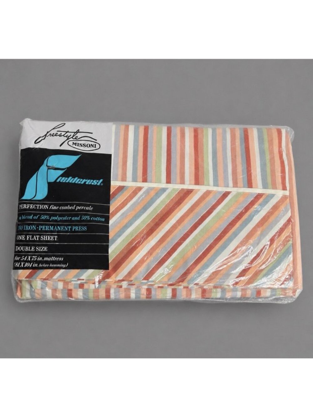 Vintage Fieldcrest Freestyle MISSONI Double Size Rainbow Striped Flat Sheet NEW